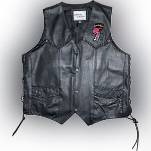 Genuine Leather Vest Men's‎ 48 Black MotorCycle Biker Moutainfest 2013 Patch